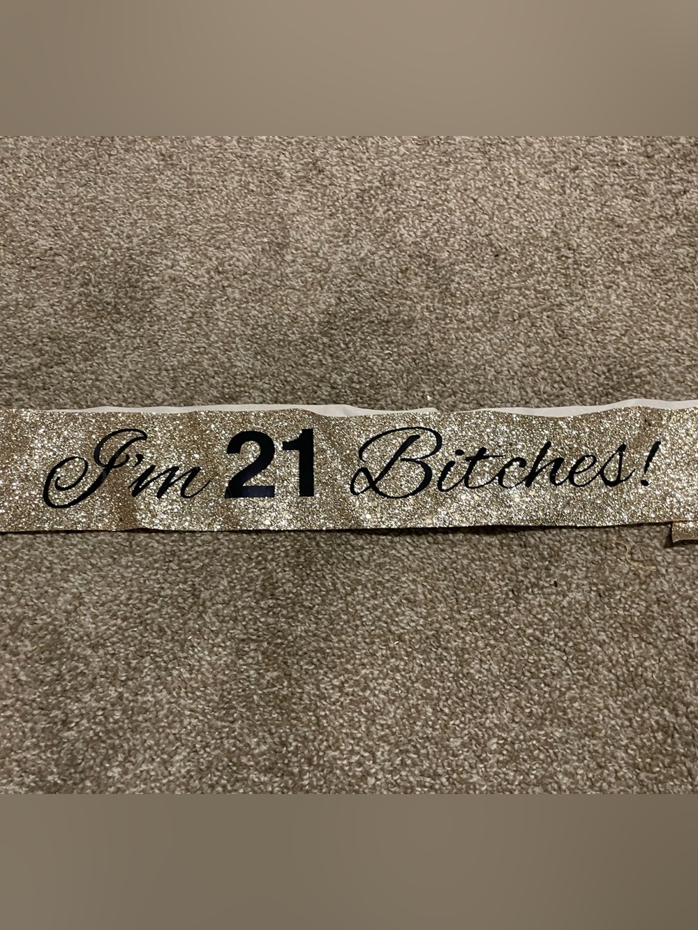 Gold Glitter 21st Birthday Sash with Black Text